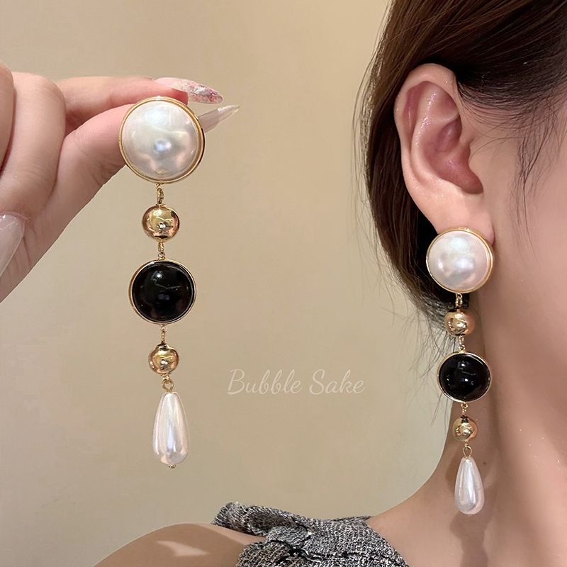 赫本千金 法式珍珠流苏耳环女高级感轻奢耳坠小众夸张晚礼服耳饰