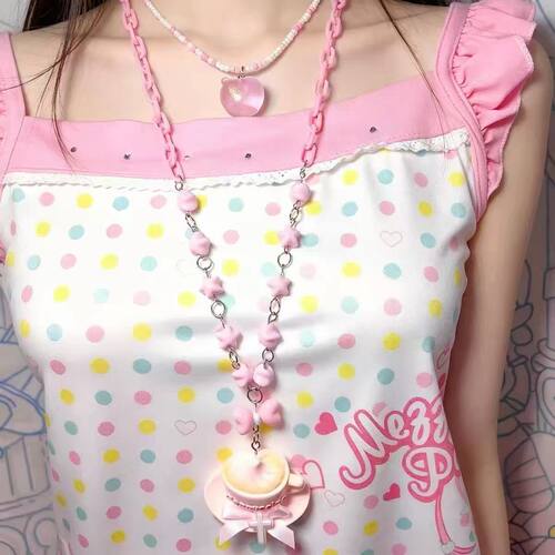 古早原创手作Lolita串珠咖啡项链可爱百搭古早颈饰lo娘配饰