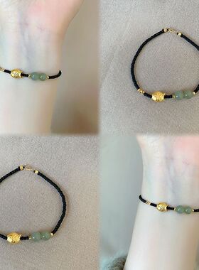 金色小鱼黑绳珠珠高级感手链女款新中式简约极细转运珠手串女