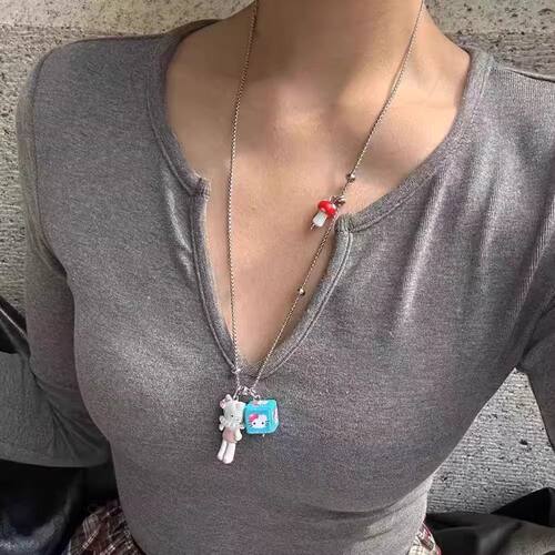 金属卡通可爱几何方块kt猫头项链女蛇骨链长款毛衣链辣妹锁骨链潮