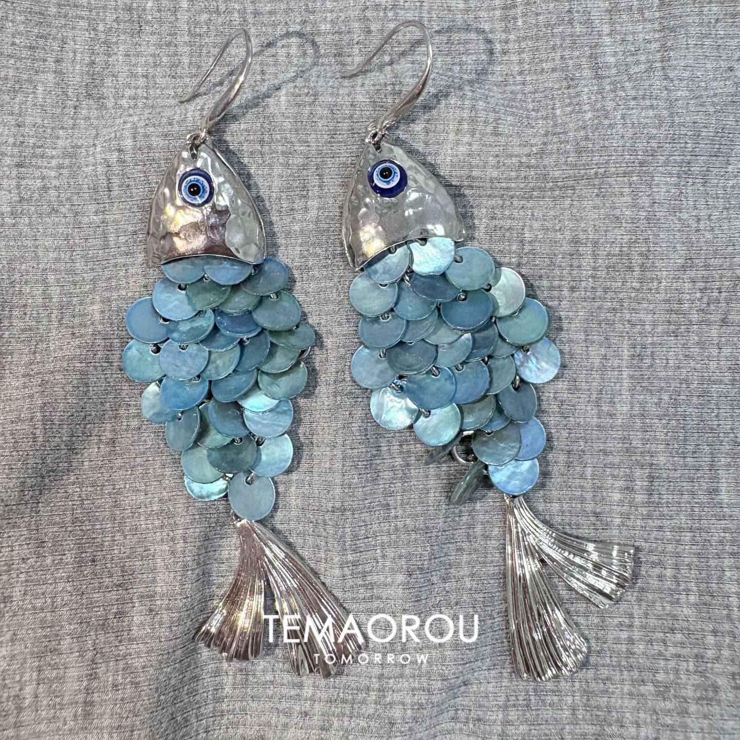 “蓝汐跃鳞”蓝色圆片鱼鳞流苏鱼耳环创意设计小众独特高级耳饰品