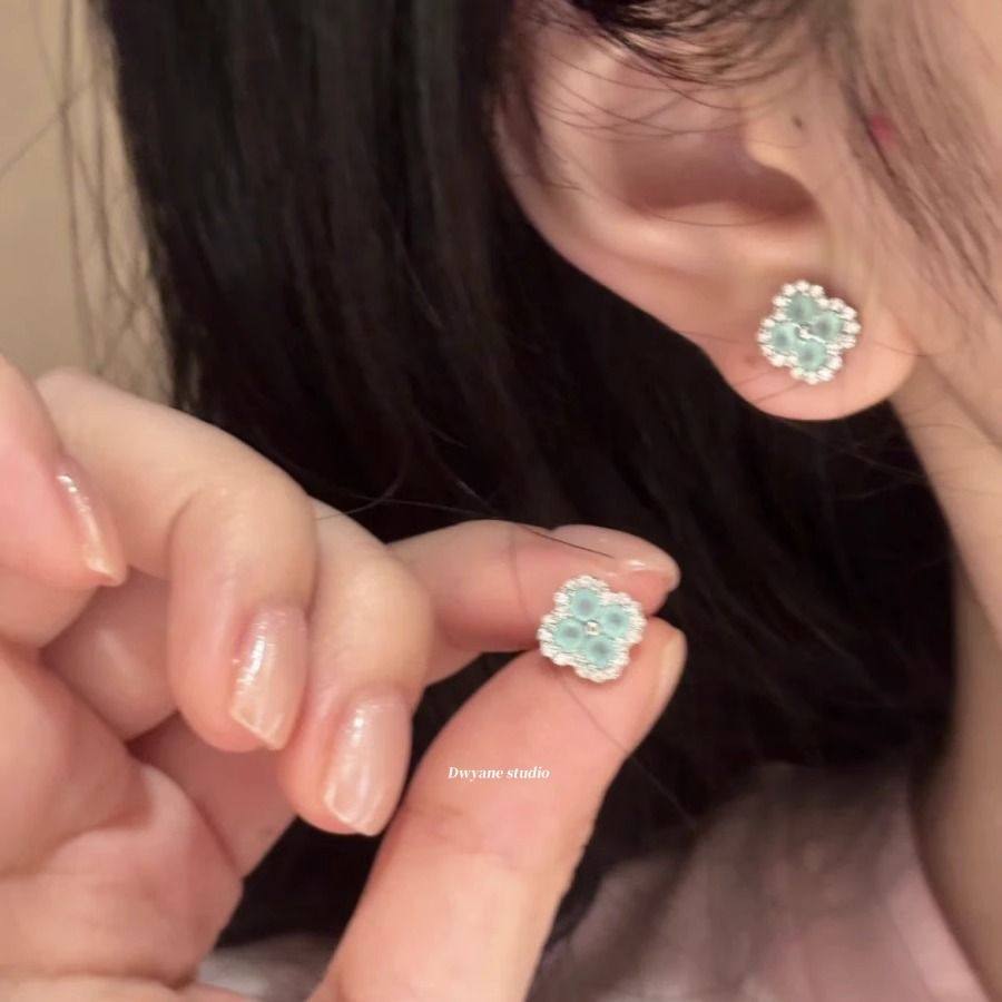 超闪薄荷曼波花朵耳钉耳骨钉钛钢平底拧扣耳蜗钉