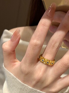 法式复古克莱因蓝梦境戒指女小众简约轻奢百搭气质高级感开口指环