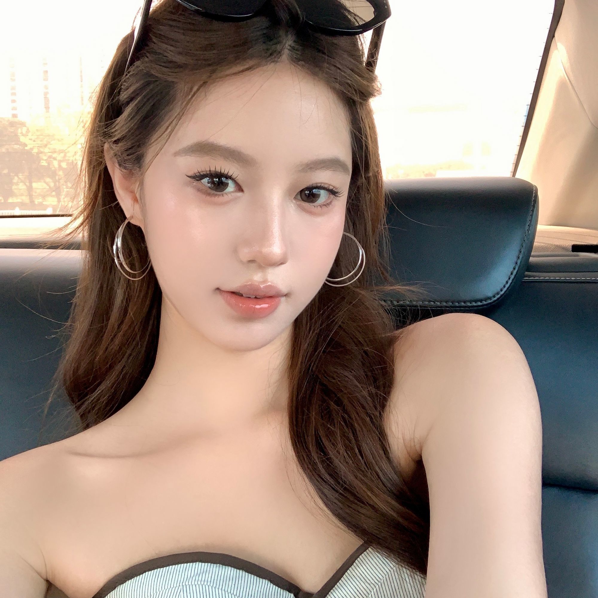 【蜜桃茶】极简主义 银色双层大耳圈耳环女夏百搭方圆脸素圈耳饰