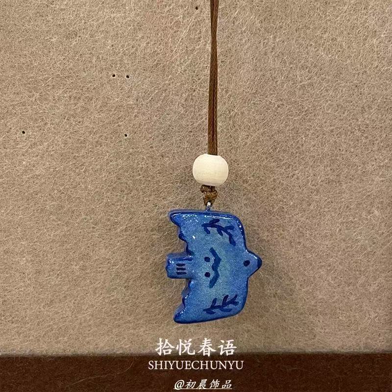 「飞鸟集」蓝色小鸟石塑黏土吊坠项链精致秋冬手工毛衣链女送礼物