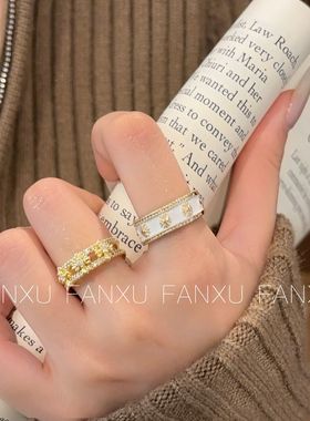 闪钻金色滴釉十字架戒指女新款轻奢高级叠戴食指戒宫廷风个性指环