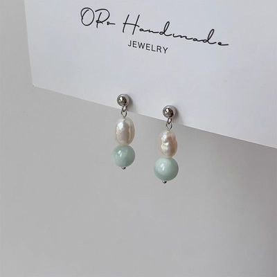 OPs原创淡雅薄荷曼波绿小众气质巴洛克耳环2025新款百搭耳饰女