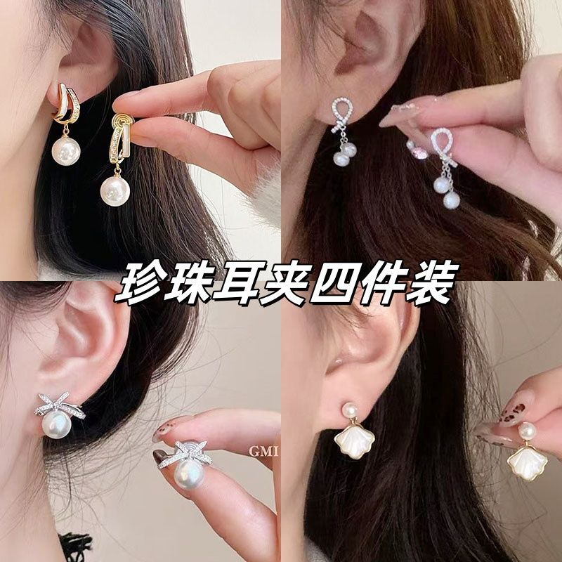 法式珍珠蚊香盘耳夹女无耳洞耳饰小众设计感高级气质轻奢无痛耳夹