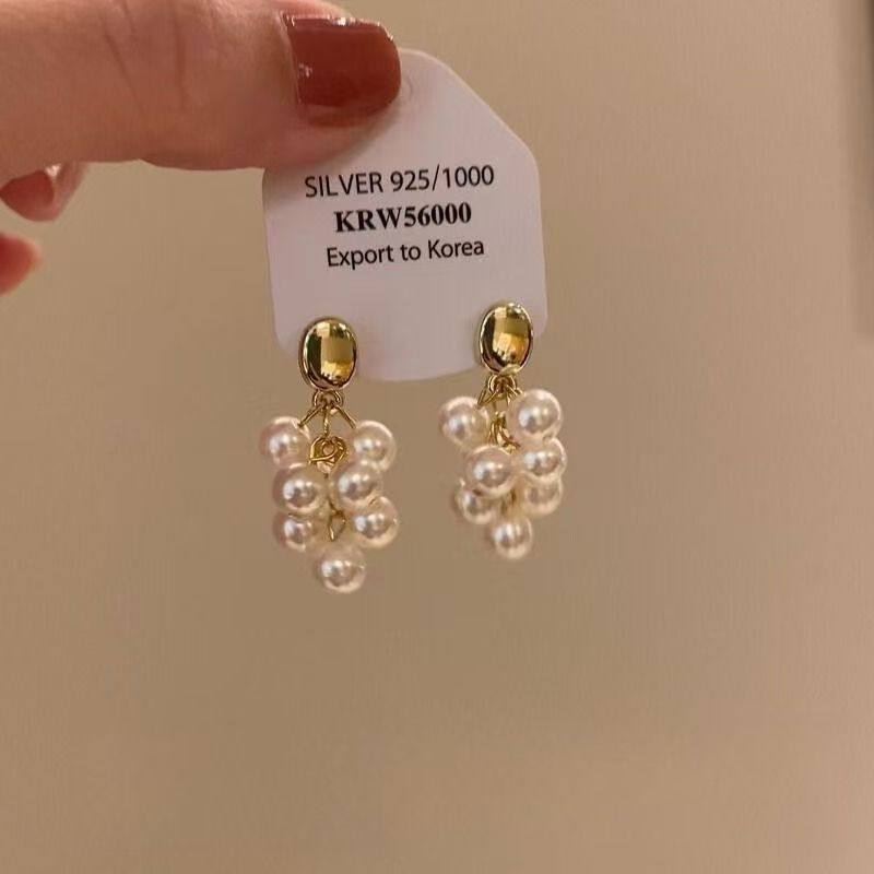 法式葡萄串珍珠流苏耳钉复古高级感方圆脸显脸小百搭耳饰女,饰品/流行首饰/时尚饰品新,耳钉,淘宝优惠券,粉丝福利购,淘宝优惠卷