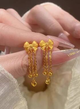 金色蝴蝶结流苏耳钉女甜美新款转运珠爱心在逃公主耳坠耳饰首饰