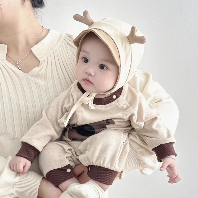 婴幼儿帽子春秋季可爱宝宝胎帽男女童鹿角护耳帽薄款小月龄包头帽