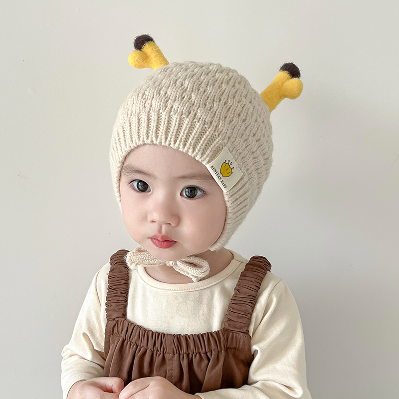 婴儿套头帽护耳毛线帽宝宝帽子