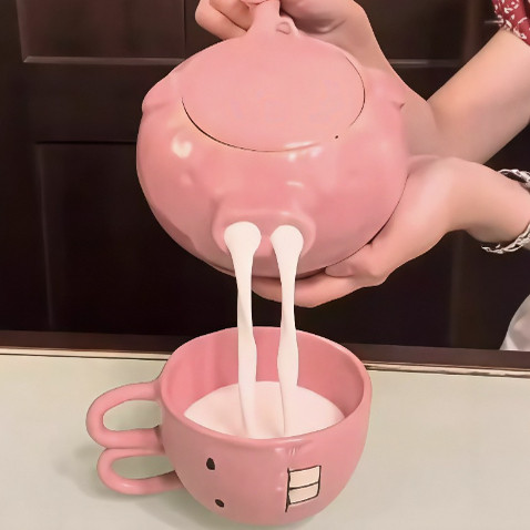 抽象猪鼻子水壶搞怪陶瓷流水茶壶送朋友有趣礼物送闺蜜水杯整蛊杯