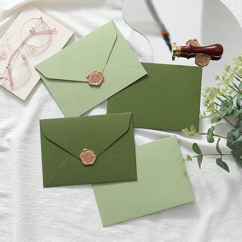 信封牛油果绿橄榄绿色小清新森系文艺婚礼加厚高级感信纸卡片套装