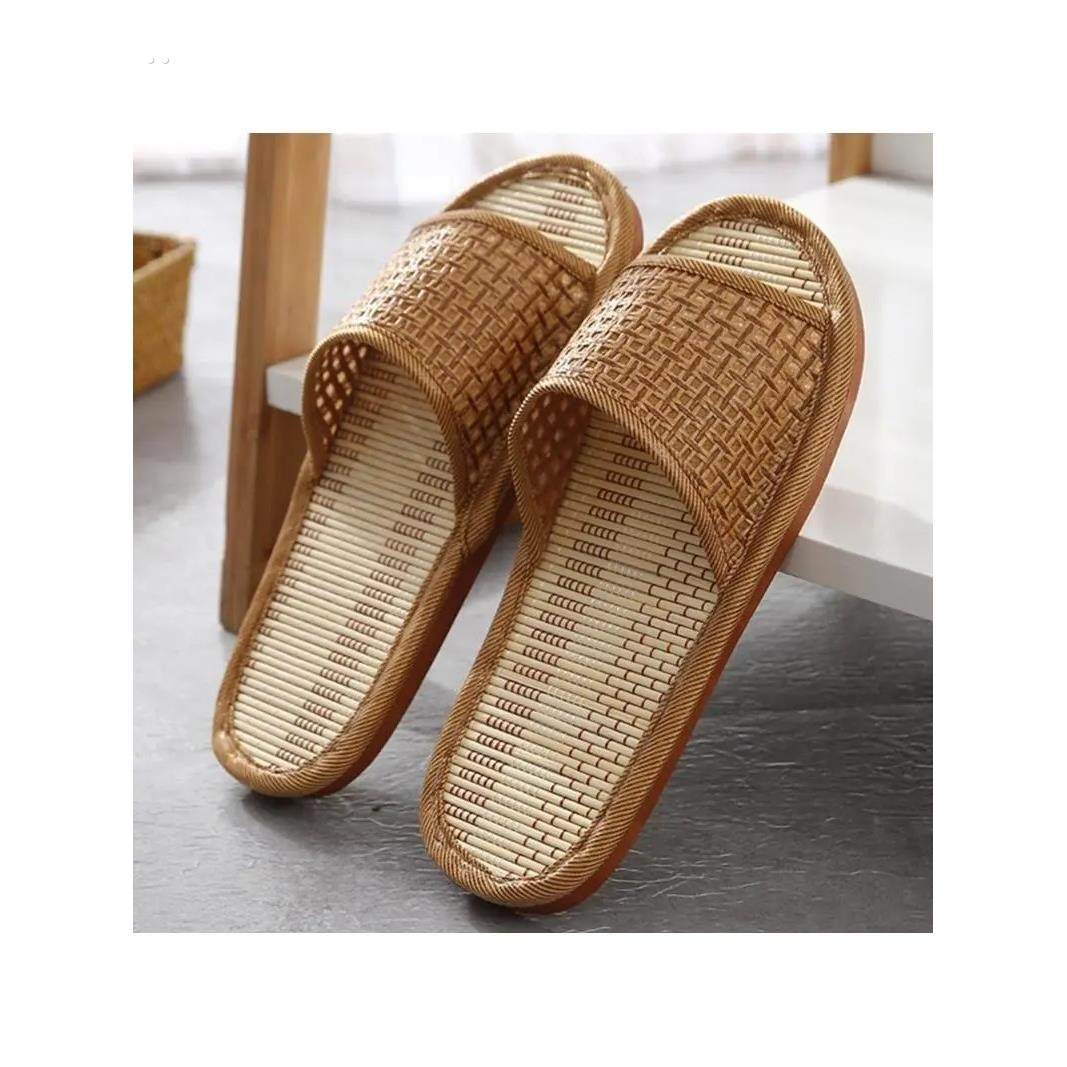 2025新草席拖鞋夏季竹藤草家男子夫妇室内软底木地板凉鞋妇女