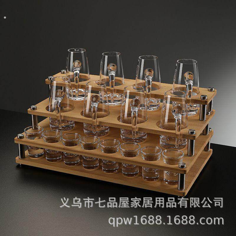 白酒杯置物架家用创意架分酒器竹木收纳托盘小酒盅烈酒杯具专用展