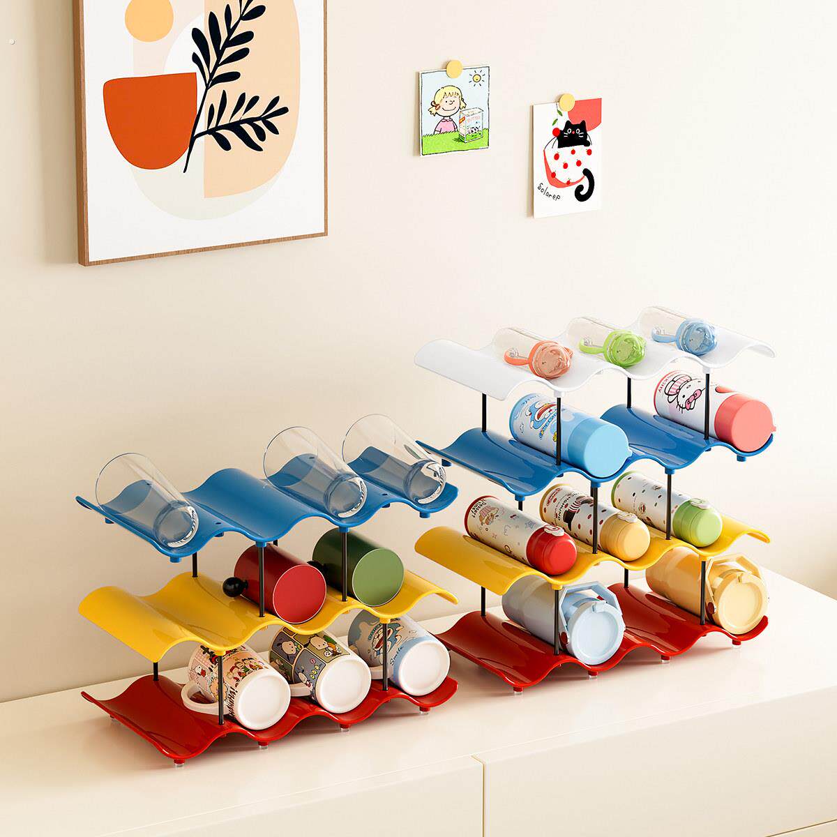 水杯收纳层架家用客厅柜内多层省空间保温杯子杯架桌面大容量置物