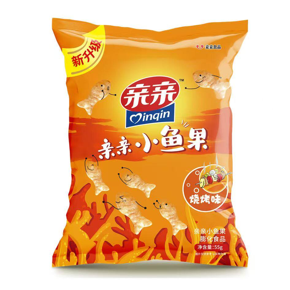 【4袋】亲亲小鱼果55g大包膨化零食品礼包小吃休闲番茄味海苔临期