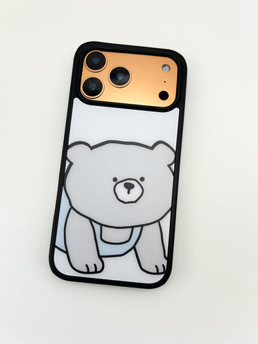 BEDOS原创设计小灰熊PC磨砂款手机壳背板硬边框软ins风日韩iPhone黑边手机壳