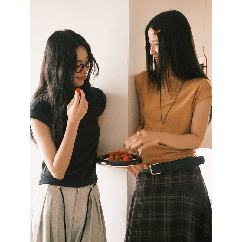 【0失误巨显瘦 4色】2025立领飞飞袖修身上衣女秋季打底T恤N415C