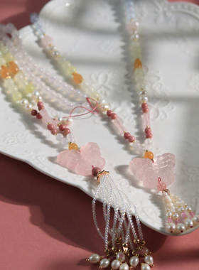 风晚林原创古风头饰诃子裙汉服旗袍搭配长背云流苏璎珞项链初桃