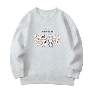 2025秋冬季新款mofusand猫咪圆领加绒卫衣卡通瓶罐猫可爱儿童上衣