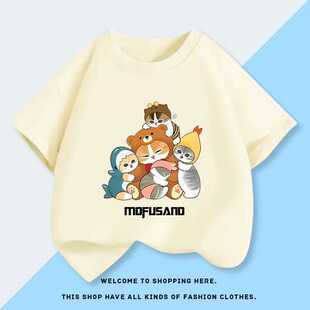 2024夏装新款mofusand猫咪纯棉宽松短袖t恤卡通猫可爱儿童上衣服