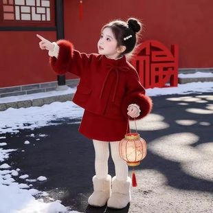 女童富家千金感毛呢加厚套装2026秋冬季新款儿童小香风女宝公主裙