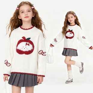 女童红色毛衣宝宝针织衫秋冬2026新款学院风儿童圆领针织流行上衣