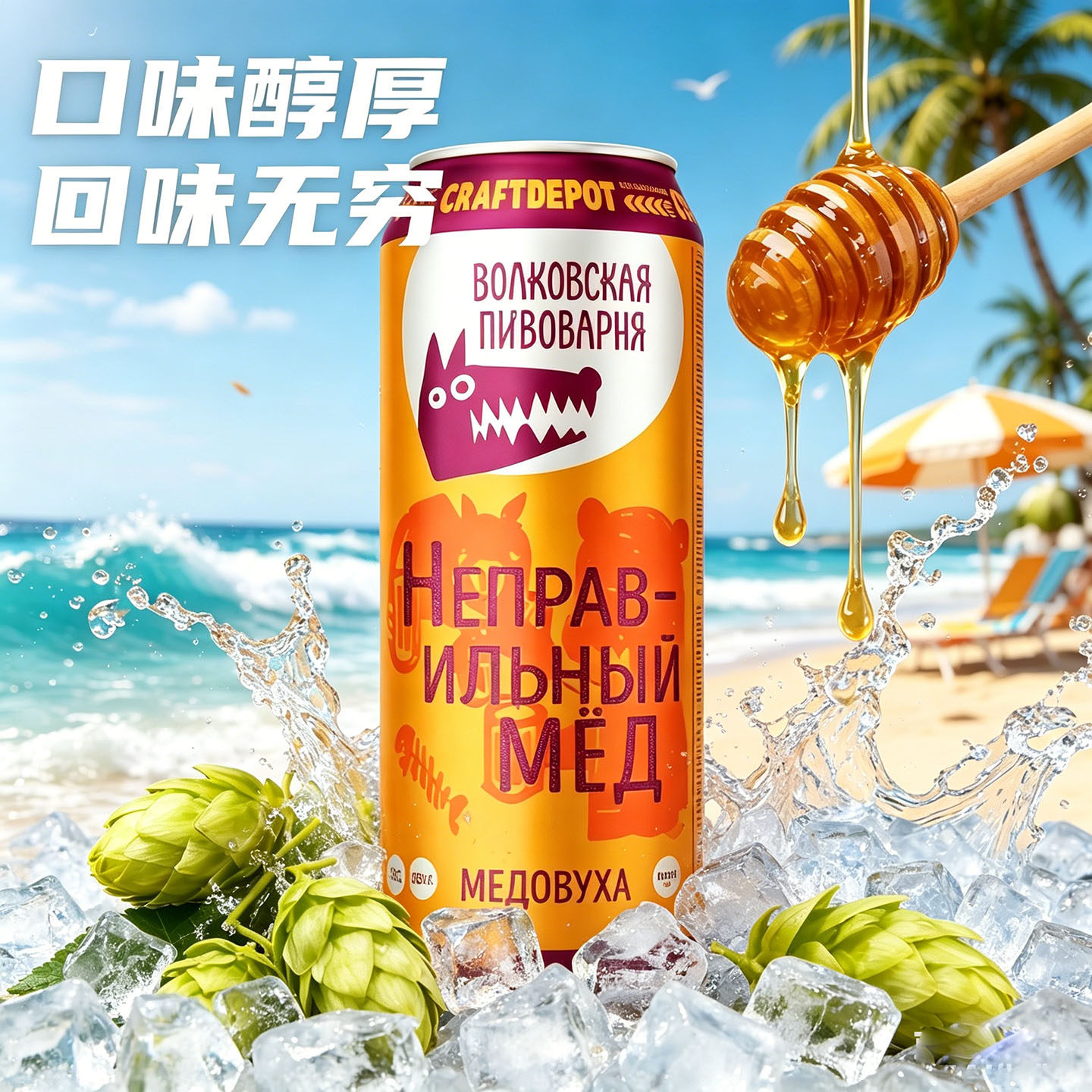 俄罗斯蜂蜜啤酒狼头熊蜂鸡尾酒果香味原装进口12罐