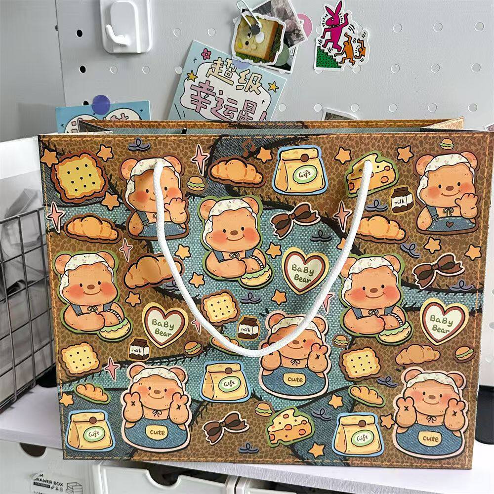 儿童黄油小熊手提袋新款可爱卡通奶油小熊礼物礼品袋牛皮纸袋女孩