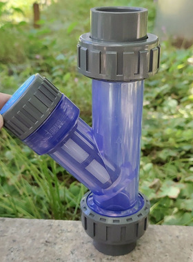 【壁厚】蓝色透明管道式塑料Y型过滤器 UPVC污水过滤网阀门 法兰