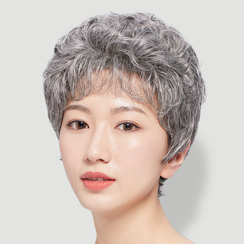 假发女短发中老年全头套妈妈仿真