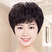 假发全头套女真人发丝假发套真发自然短发日常中老年女妈妈款 卷发