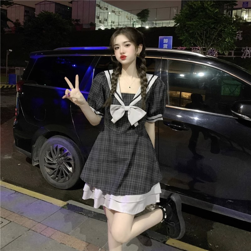 日系MM学院风减龄蝴蝶结连衣裙女