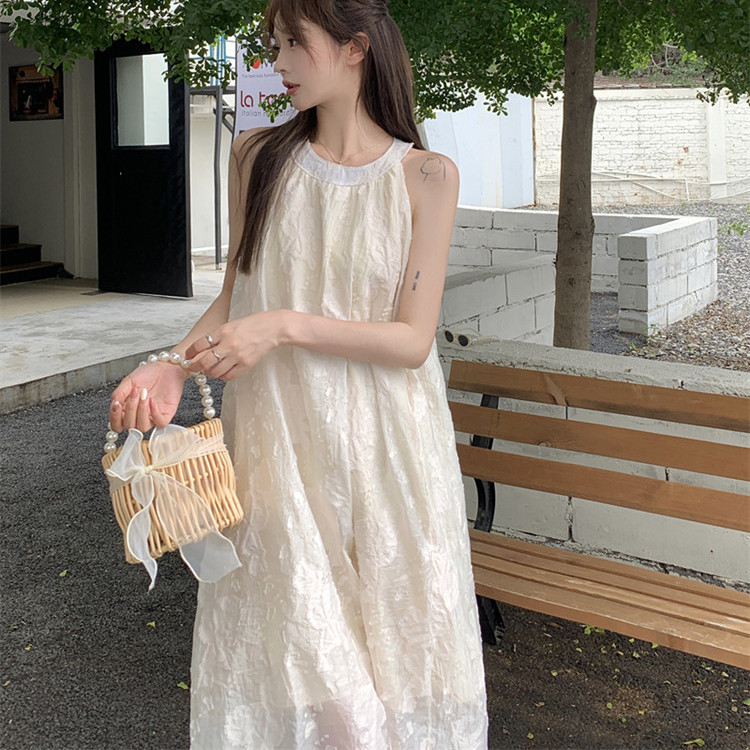 无袖挂脖连衣裙女春夏2025新款大