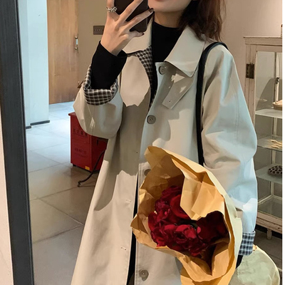 中长款小个子格纹爆款chic大衣