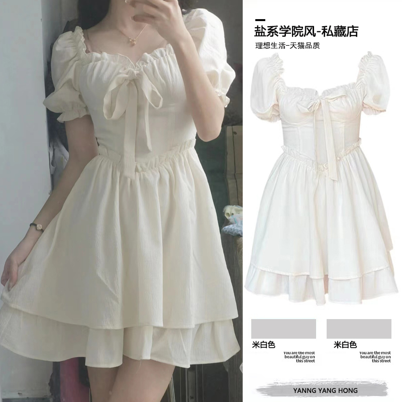 大码胖MM设计感小众方领木耳花边