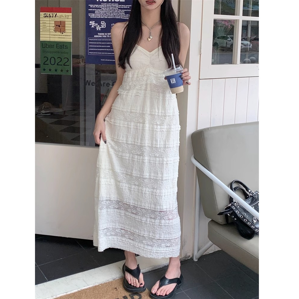 甜美风新中式蕾丝吊带裙连衣裙女