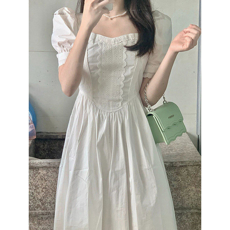 新中式法式初恋甜美小白裙别致设