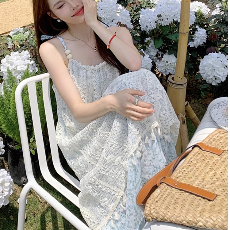 法式复古流苏拼接甜美连衣裙子女