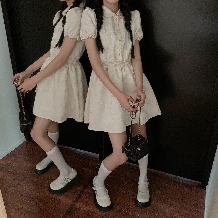 可爱仙女小香风茶系短袖连衣裙女