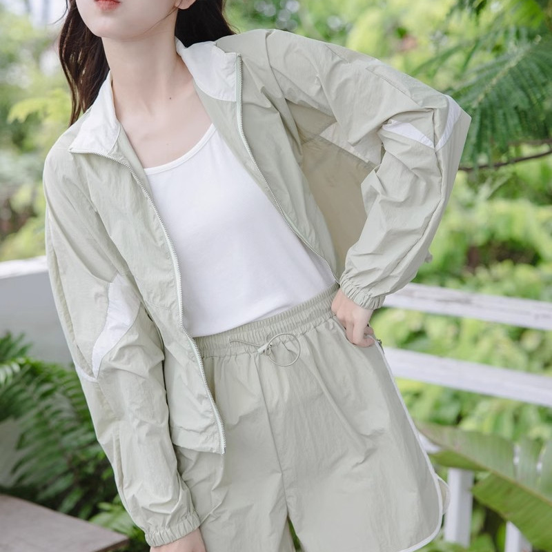 学生 套装女2025夏季新款休闲防晒衣女运动服两件套+显瘦宽松短裤