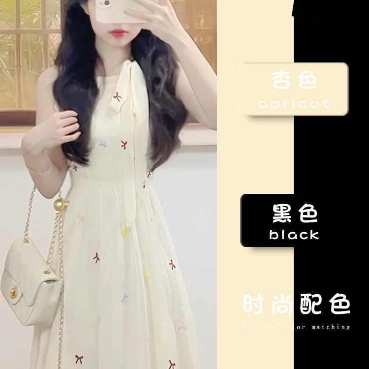 夏季新款学生法式气质挂脖无袖连