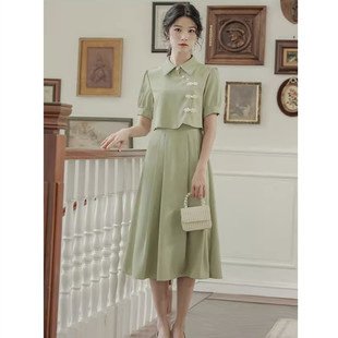 新中式少女学院风学生礼服旗袍假两件复古国风气质连衣裙夏季新款