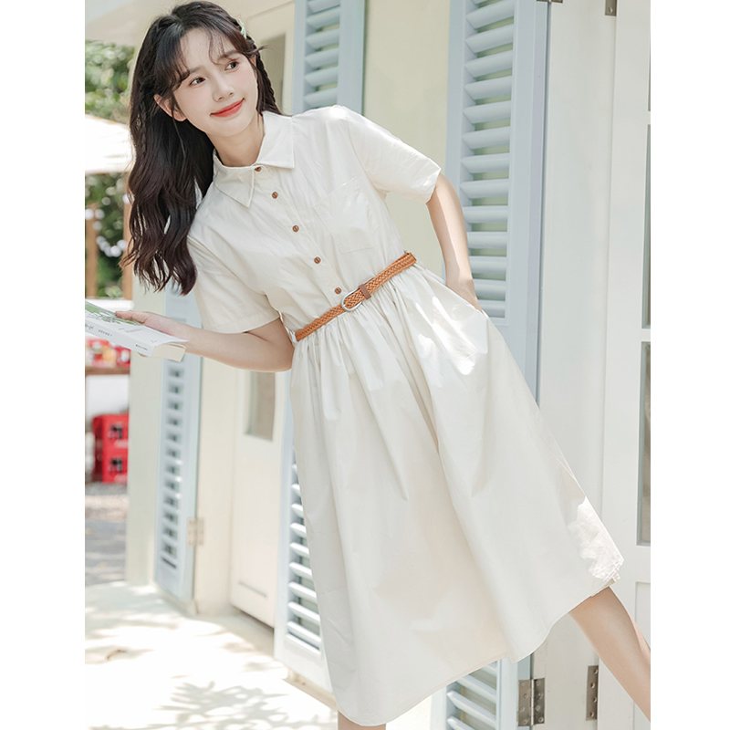 女装学院风收腰衬衫连衣裙夏季20