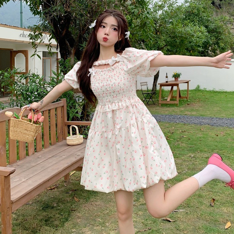 温柔风碎花连衣裙女夏季浪漫复古