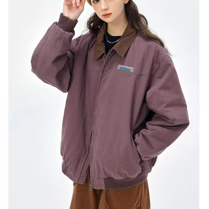 美式复古紫色棒球服外套女秋小个