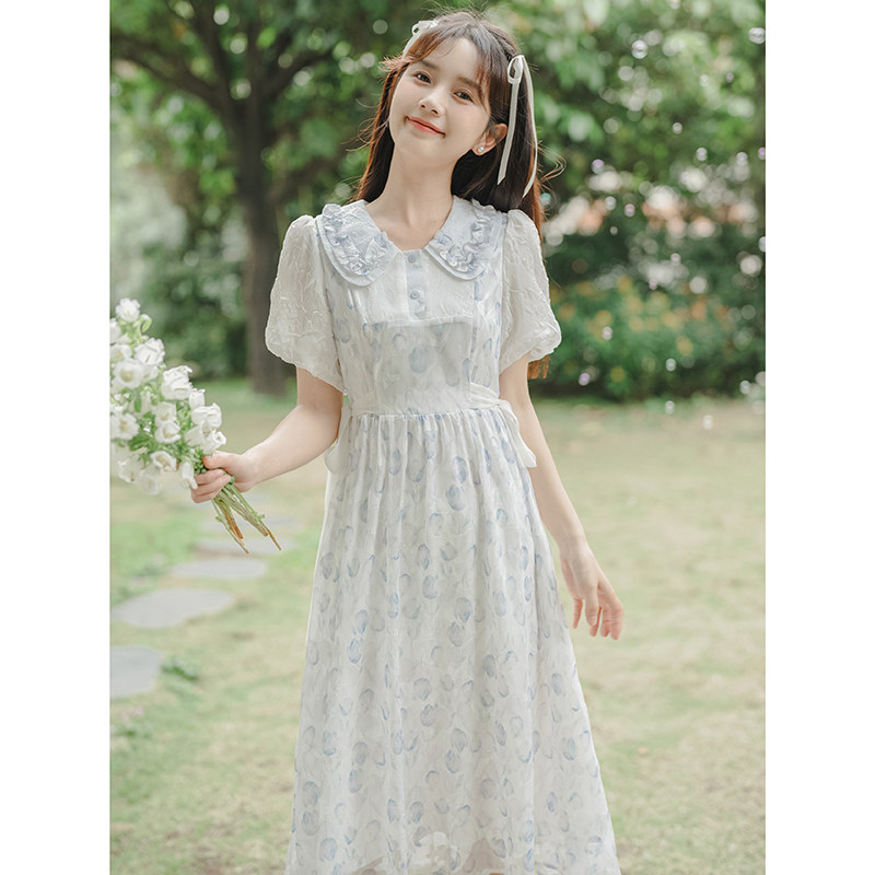夏季新款学生碎花裙茶歇温柔风甜