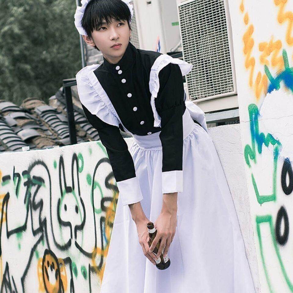 男仆装秋冬猫耳长裙cos女仆装男穿cosplay可爱日系洛丽塔萝莉黑色